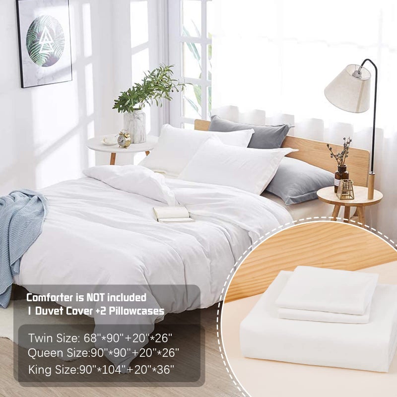 Dreaming Wapiti Duvet Cover Queen,Washed Microfiber Queen Size Duvet Cover Set,Solid Color - Soft and Breathable with Zipper Closure & Corner Ties (White, Queen) - Image 2